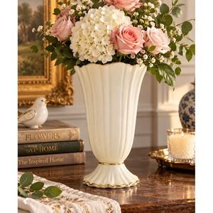 Vintage Lenox Vase 8 Inch With Vertical Fluting 24-Karat Gold Trim Scalloped Rim